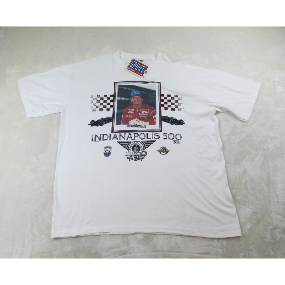 NEW VINTAGE Emerson Fittipaldi Shirt Mens 2XL XXL White Indy 500 Racing 1994*